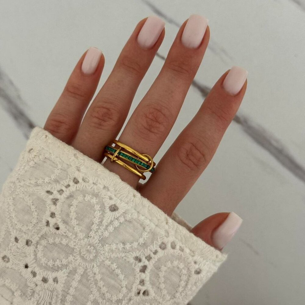 Sku0280 Retro Gold Green‎ Gemstone Women Casual Ring Stainless steel + gift bag